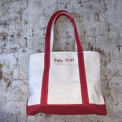 Vintage LL Bean Tote Bag Boat & Tote Red Base & Handles Baby Stuff Embroidered