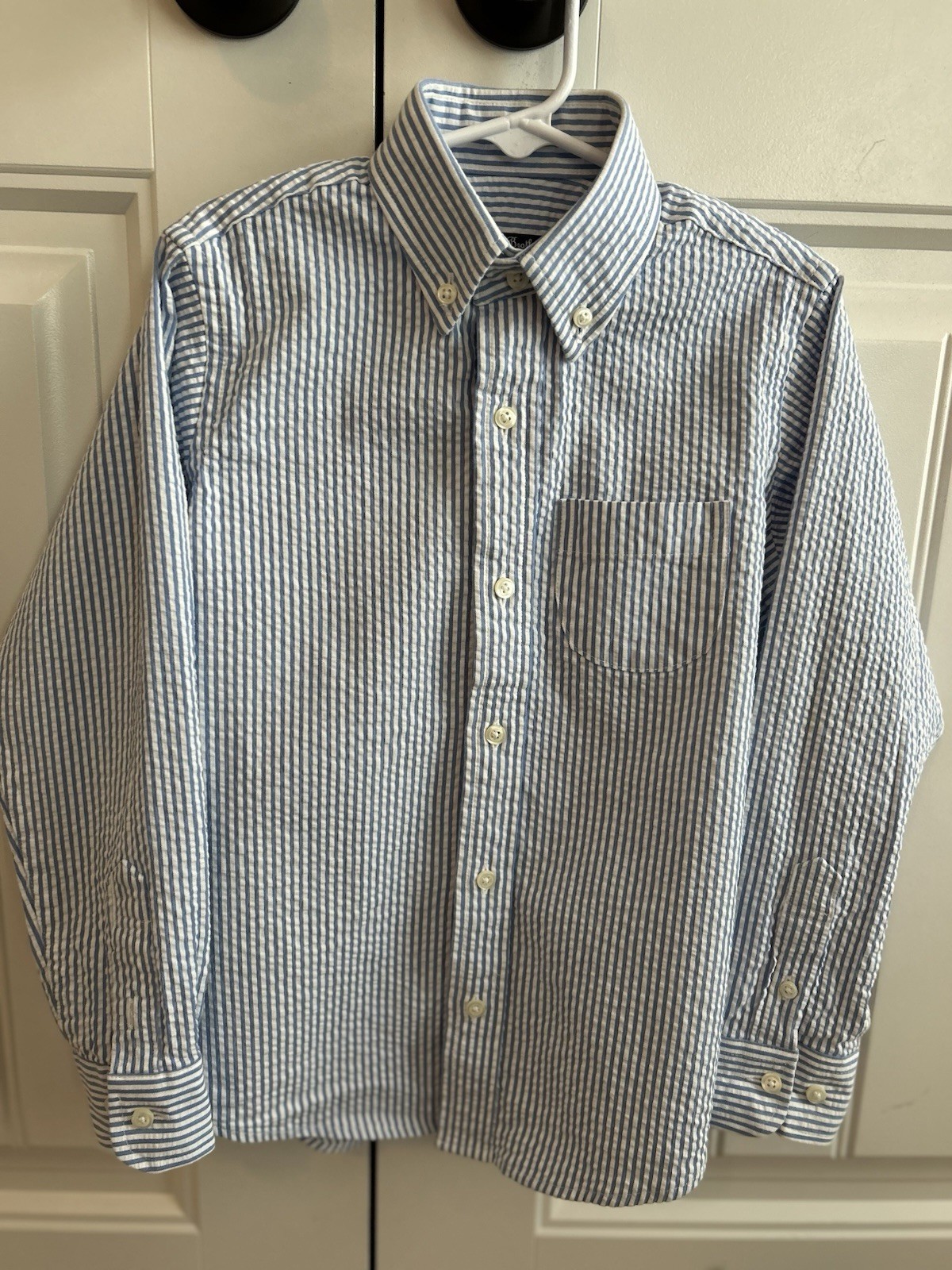 Brooks Brothers Boys Shirt Blue White Seersucker Long-sleeve Button Down Size XS