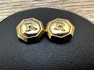Vintage Avon Ohrringe achteckig goldfarben Buchstabe ''R'' RR ? Slide On Sammlerstück