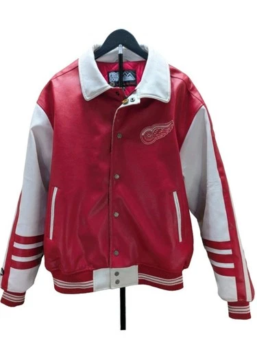 Vintage First Down Detroit Red Wings Bomber Jacket XL 90s Heavyweight - product listing photo