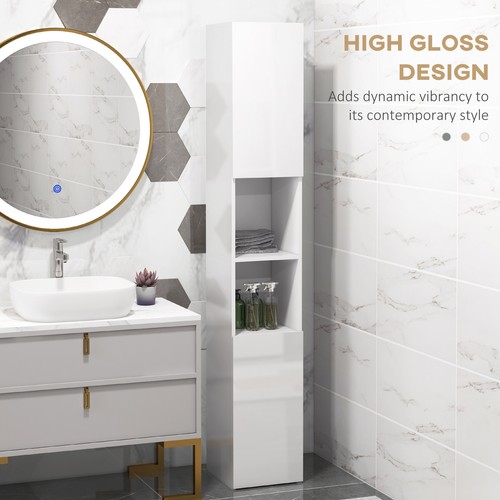 kleankin High Gloss Bathroom Floor Cabinet Storage Cupboard with Doors - Picture 4 of 9