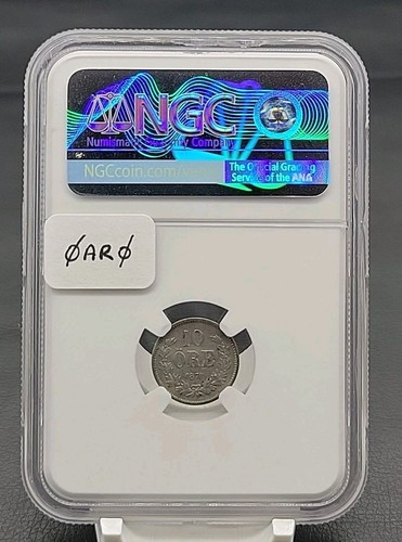 1876 ST SWEDEN 10 ORE NGC AU58 Overdate Variety - Picture 2 of 2