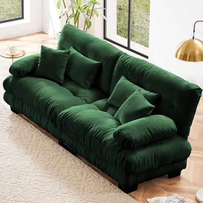 Comfy 94'' Dark Green Sectional Sofa with Pillows for Living Room & Apartment
