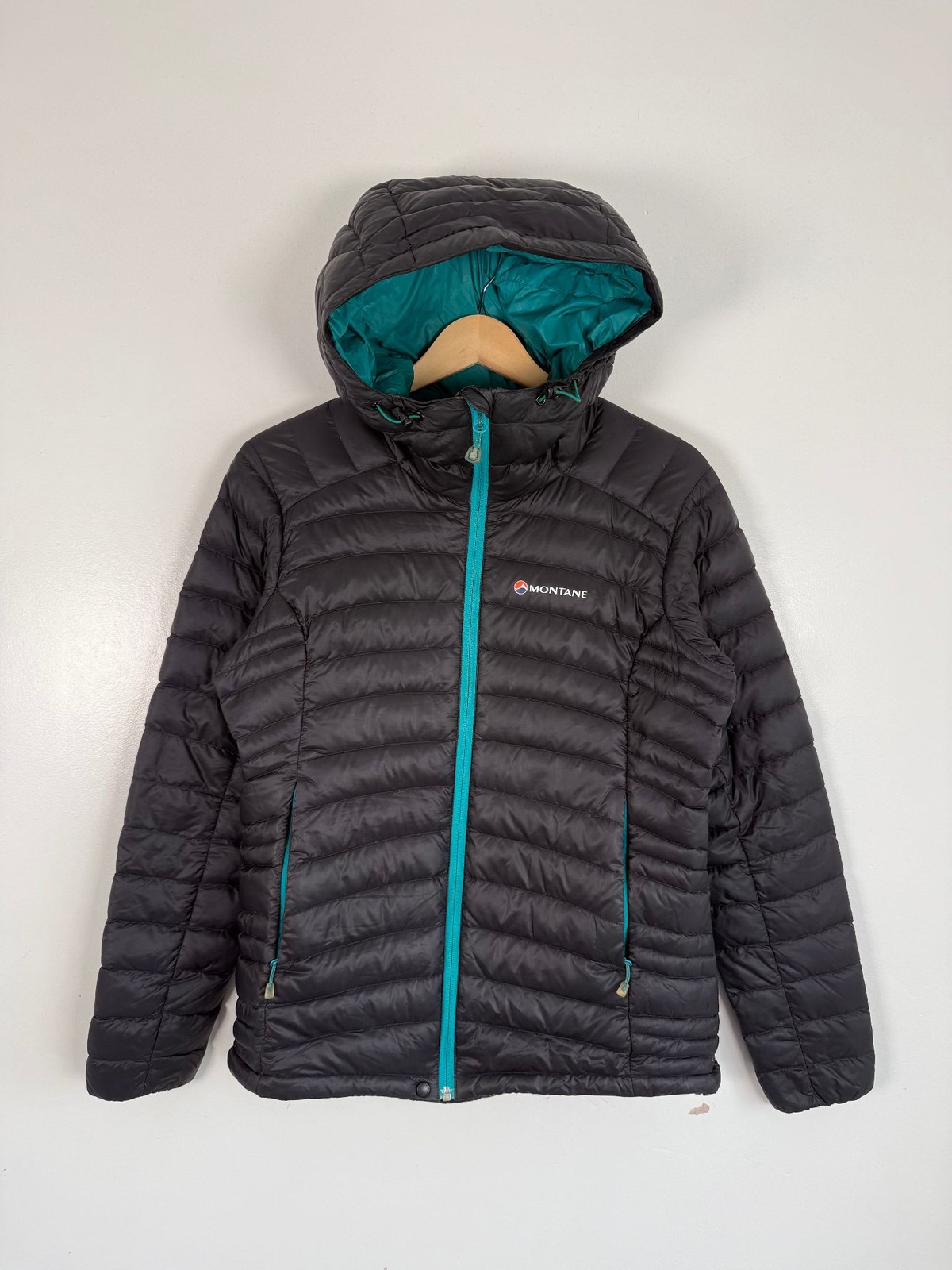 Montane Jacket Size UK 10 Black Down Hooded Padded Pertex Quantum Insulated