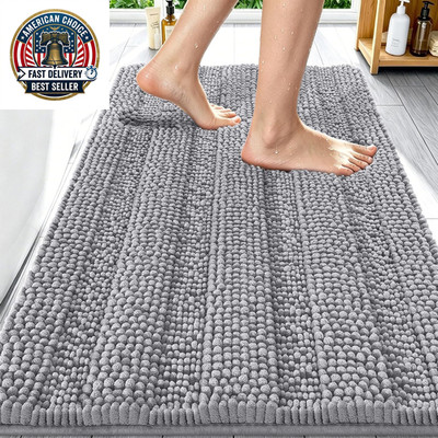 Thick Chenille Bathroom Rugs 30X20, Extra Soft Absorbent Striped Bath Mat, Machi
