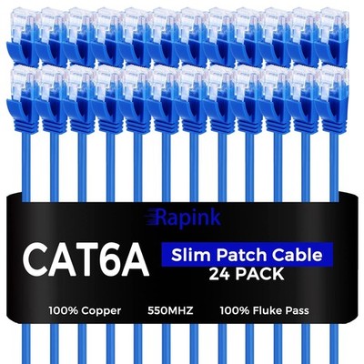 Rapink Patch Cables Cat6a 5ft (24 Pack) Slim, Cat6a Ethernet Patch Cable 10G Sup