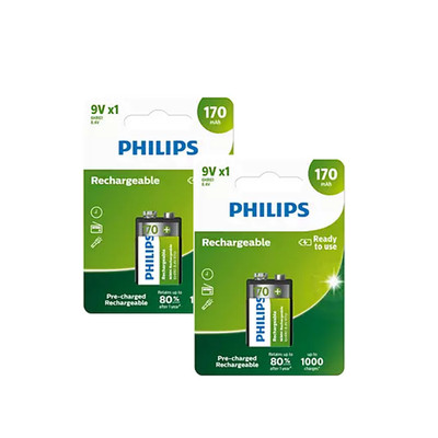 2x Philips 9V NiMH Akku 170mAh 8,4V wiederaufladbar 6HR61