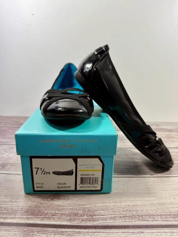 Zapatos deportivos Adrienne Vittadini para mujer 7,5 M informales sin cordones de ballet planos negros Foto 3 de 4