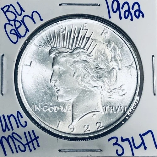 1922 BU UNCIRCULATED SILVER PEACE DOLLAR AUTHENTIC U.S. MINT FREE SHIPPING 3747