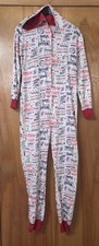 One Piece Christmas Jumpsuit Pajamas Pj's With Hood Zipper Front Women's Medium