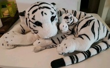 Peluche blanco con rayas negras White Tiger 18" y Baby Cub 6"