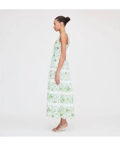 Hill House Home The Kimmy Nap Dress in Green Sweet Peas Print XS NWOT