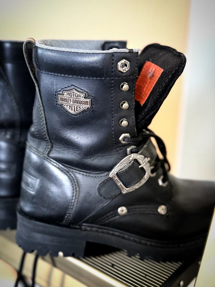 Botas de motociclista Harley-Davidson para mujer con arnés de cuero negro D84706 talla 7M EU38 Foto 3 de 4