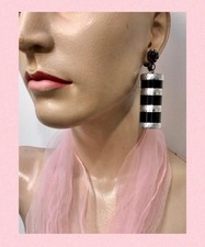 VTG 1960s Signed MIRIAM HASKELL Mod Facets Aluminum CYLINDER Chandelier Earrings