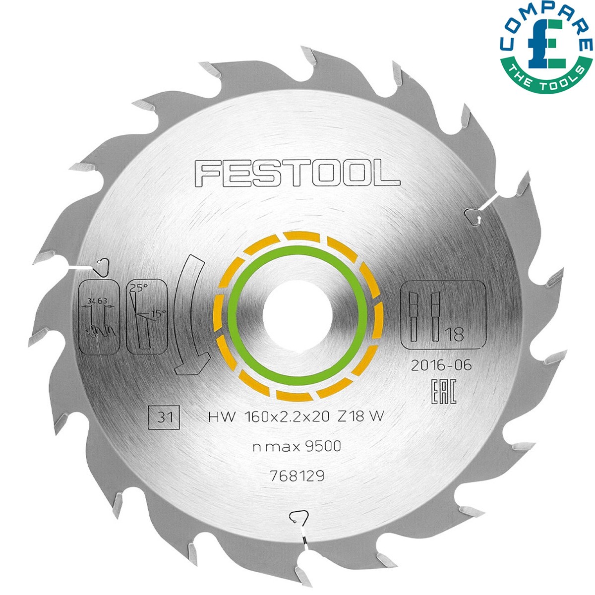 Festool 768129 160mm x 20mm 18T Wood Saw Blade