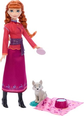 Mattel Disney Die Eiskönigin Anna-Modepuppe und Wolfsjunges-Figur mit 4 Zubehört