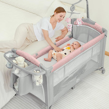 Baby Bassinet Bedside Crib, Pack and Play with Sheet, Diaper Changing Table and