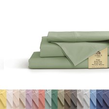 Linen Home 100 Cotton Percale Sheets King Size, Sage, Deep Pocket, 4 Pieces ...