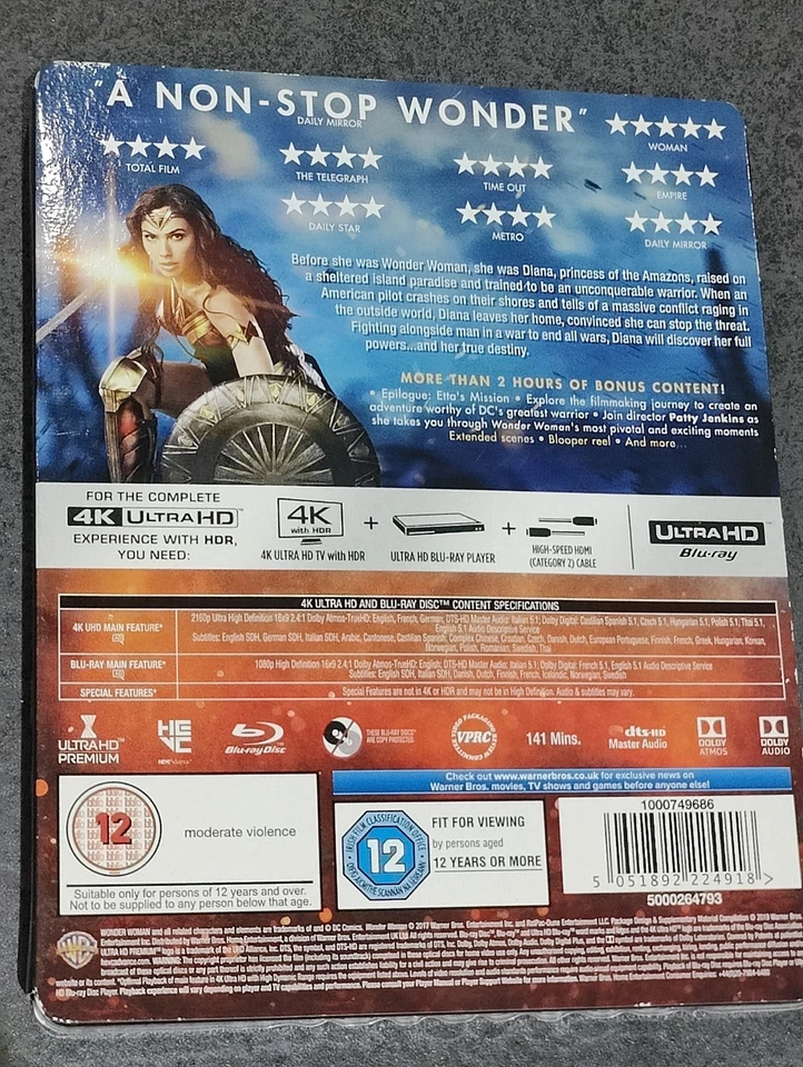 WONDER WOMAN 4K + BLU RAY STEELBOOK (SLIP EDITION) - NEW & SEALED UK RELEASE - Image 2 of 4