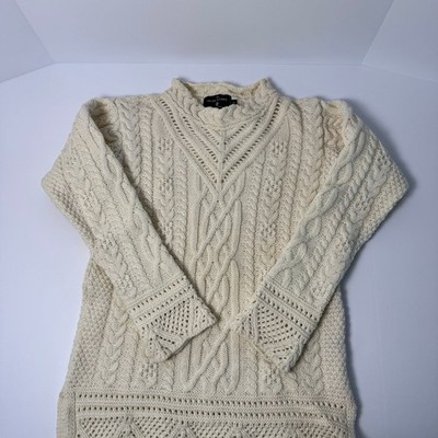 The Irish Store Lismore Aran Tunic Sweater Cable Knit Merino Wool Size S