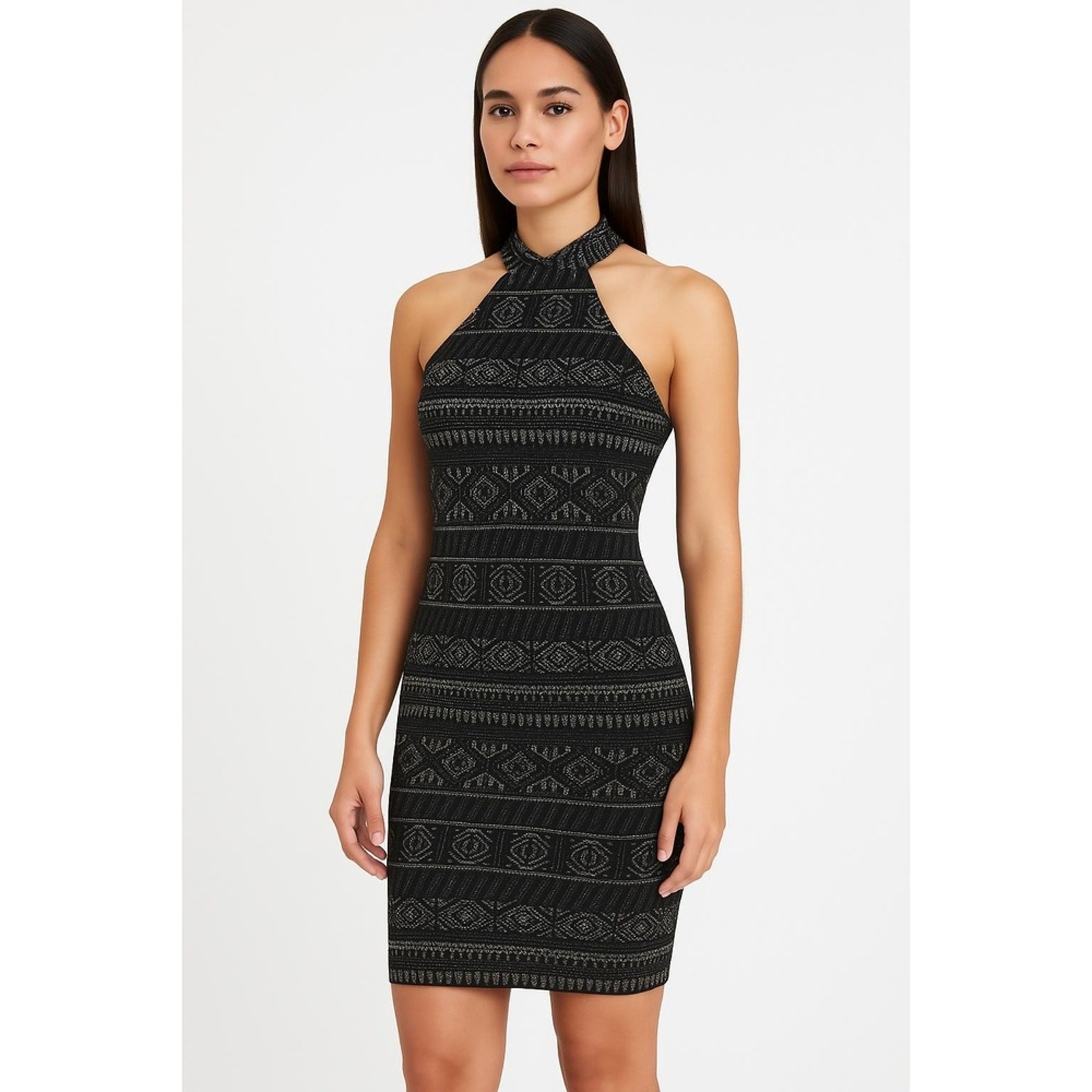 Bebe Black Gray Geometric‎ Pattern Sleeveless Hal… - image 1