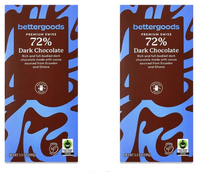 bettergoods Premium Swiss 72% Dark Chocolate Bar, 3.5 oz, 2 Bars