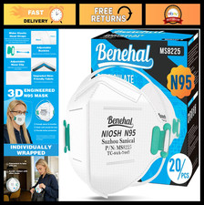 N95 Masks for Adults - NIOSH Approved 20-Pack, 5-Ply Respirators, Adjustable, Gl
