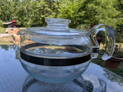 Vtg PYREX Flame Ware 8446-B Glass Stove Top Coffee/Tea Pot Kettle With Lid Band