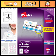 Flexible Printable Name Tags, 2-1/3" x 3-3/8", Matte White, 400 Removable Badges
