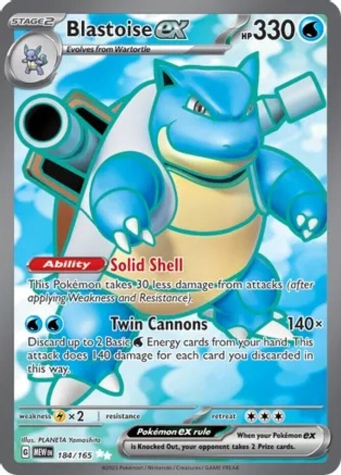 NM-Mint Blastoise ex - 184/165 - Ultra Rare Pokemon Scarlet and Violet 151