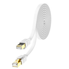 Cat 8 Ethernet Cable 75Ft, Flat Internet LAN Patch Cord White Shielded High Spee