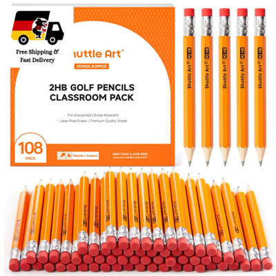 Shuttle Art Golf Bleistifte 108 Stück HB 8,9cm Holz Bleistif