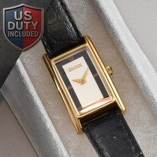 Box NewBatt. Vintage GUCCI 2600L BLACK Gold Tank Quartz Ladies Watch Swiss JAPAN