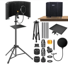 Dmsky Microphone Isolation Shield with Pop Filter & Tripod Stand, Foldable Mi...