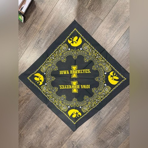 Iowa Hawkeyes Bandana Black/Gold Paisley Logo Scarf Head Wrap Game Day Fan Gear