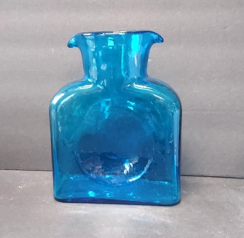 Blenko Blue Turquoise Aquamarine Glass Double Spout Water Carafe  Pitcher Vase