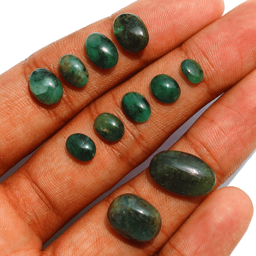 11 Pcs Natural Zambian Emerald Untreated 6.6mm-17mm Cabochon Loose Gemstones Lot - Picture 11 of 17