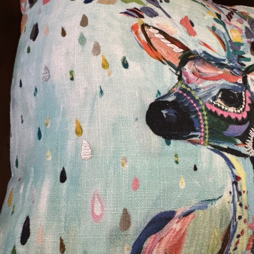 Anthropologie Throw Pillow Starla Halfmann Deer Embroidered Blue Accent Retired - Picture 11 of 11