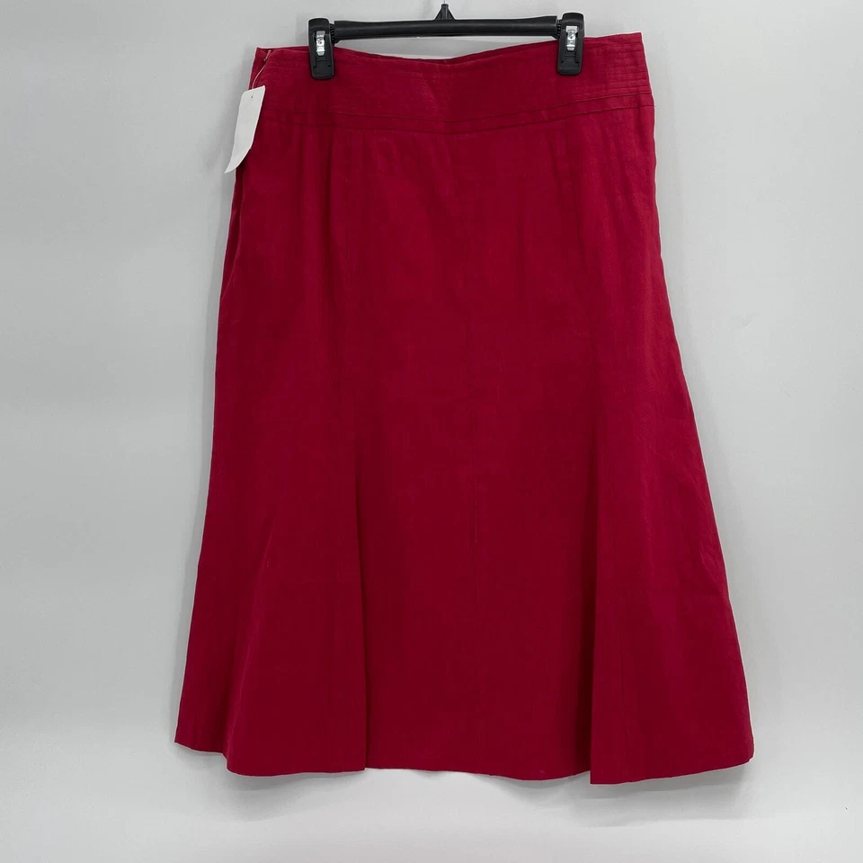 New SUTTON STUDIO Linen Blend A Line Knee Length Skirt Womens 12P Red - Image 2 of 4