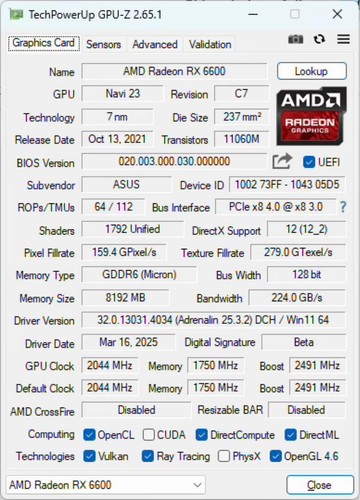 ASUS Radeon RX 6600 8GB GDDR6 - Picture 3 of 6
