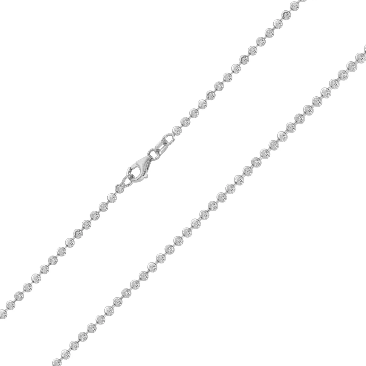Mens 10K White Gold Solid 2.5mm Diamond Moon Cut Bead Ball Chain Necklace 24