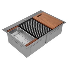 Kitchen Sink Flushmount Rectangular Sink Dual-Bowl Stainless Steel Kitchen Sink