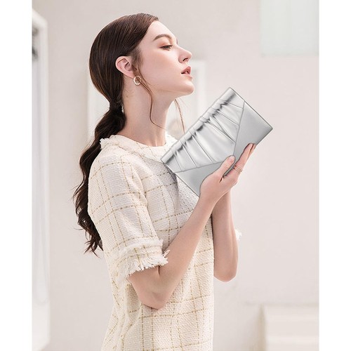 Women Evening Bag Metallic PU Clutch Handbag Pleated Flap Envelope Handbag fo... - Picture 7 of 8