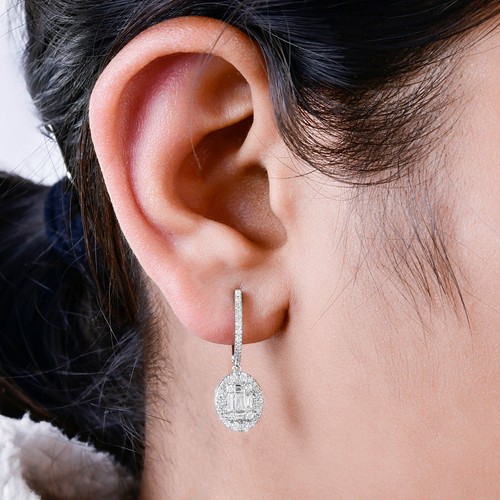 0.87 Ct Lab Grown CVD Diamond Hoop Dangle Earrings Women Gift 18k White Gold - Picture 2 of 9