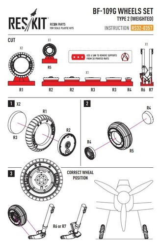 ResKit RS32-0357 for Scale model kit 1:32 Bf109G wheels set type 2 weighted - Picture 14 of 24
