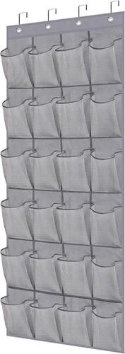 Travel-Friendly Folding Over The Door Shoe Rack - 24 Compartments in Gray - Picture 3 of 9