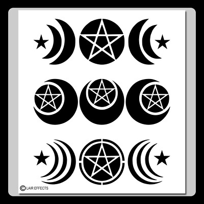 3 in 1 Triple Moons STENCIL Template Pentagrams, Crescent Moons, Wiccan Goddess