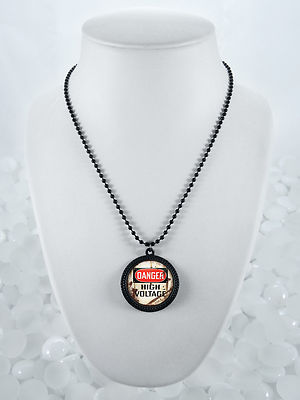 Industrial High Voltage Sign Danger Warning Black Pendant Necklace