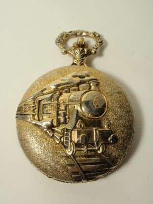 Vtg Westclox Embossed Locomotive Train Pocket Watch *NOT WORKING, No Chain*