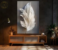 Feathers Canvas Print Framed Volumetrical Wall Art White Feathers Artwork 48